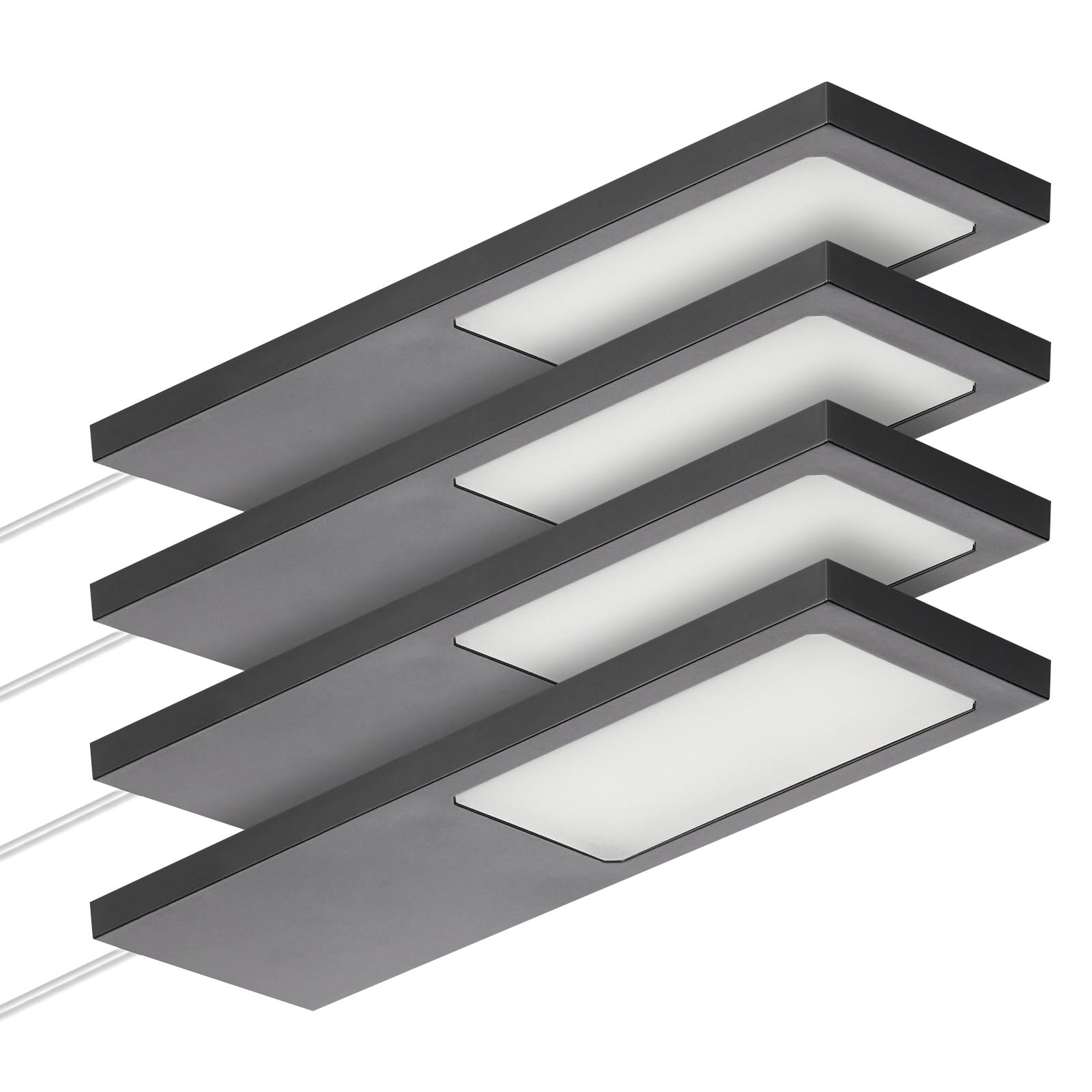 SOTECH Juego de 4 lámparas LED para muebles GIULIA II sin sensor negro, 2700K blanco cálido incl. transformador y distribuidor