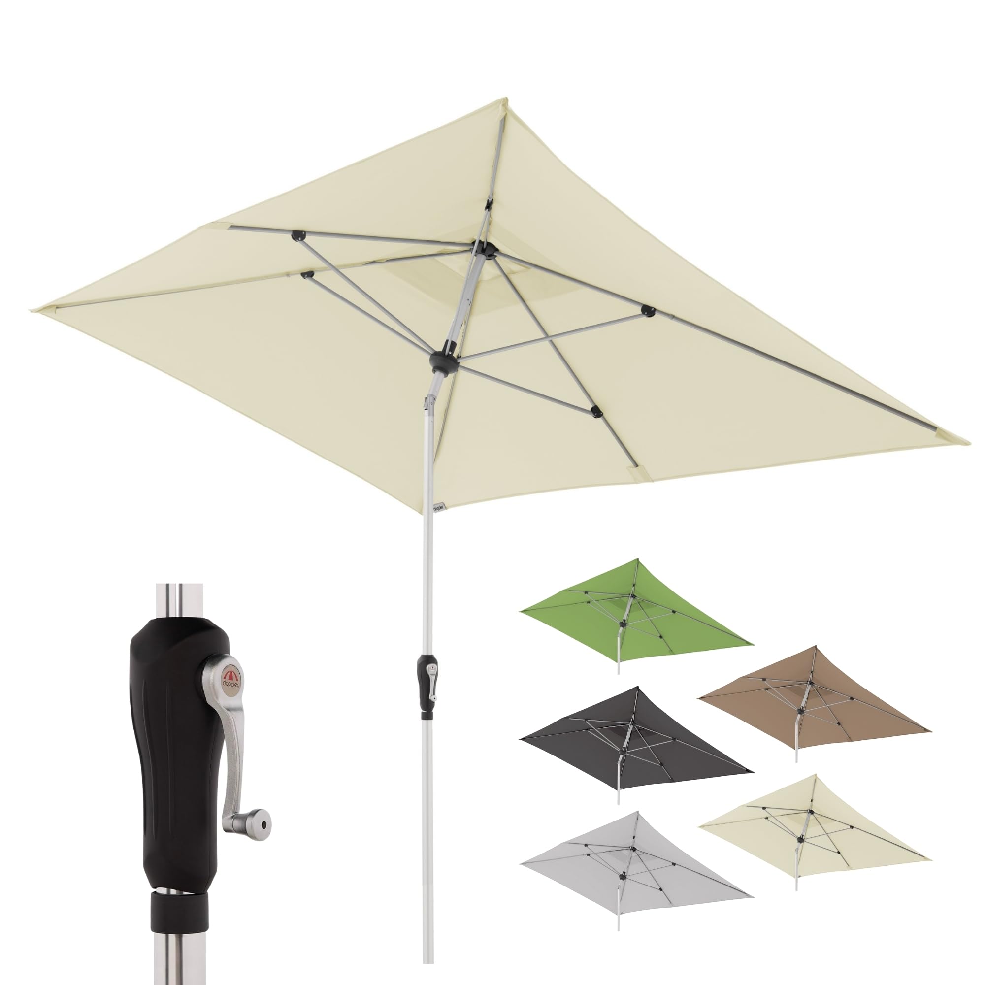 Doppler Ombrellone Rettangolare 190×290 cm in Alluminio – da Balcone e terrazza con manovella, tettuccio inclinabile, Protezione UV 80+ e Tessuto Impermeabile