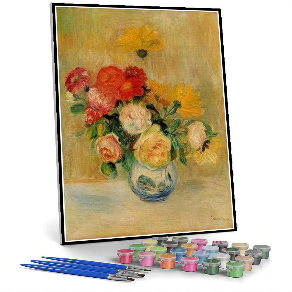 油彩画 花瓶のバラ Amazon | DIY数字油絵バラとダリアの花瓶1884年、オーギュスト