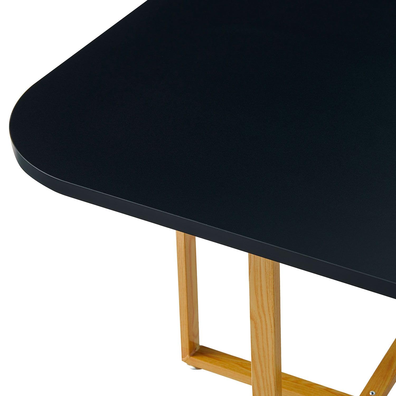 Menzzo Table A Manger Scandinave Oslo avec Chaises Encastrable Revêtement Simili Noir - Pieds Métal Couleur Bois, Assise Moelleuse et Confortable - L90 x P90 x H75 cm