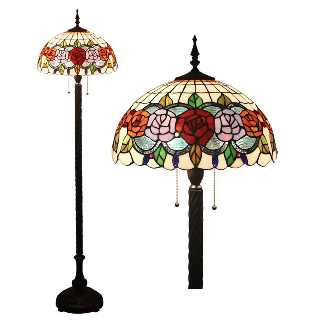 IUokLU 16 Inch Tiffany-style Floor Lamp Stained Glass Shade Floor Lights Vintage ReadStandLight/Bedroom/Office/Cafe, Zipper Switch, E27 (3)