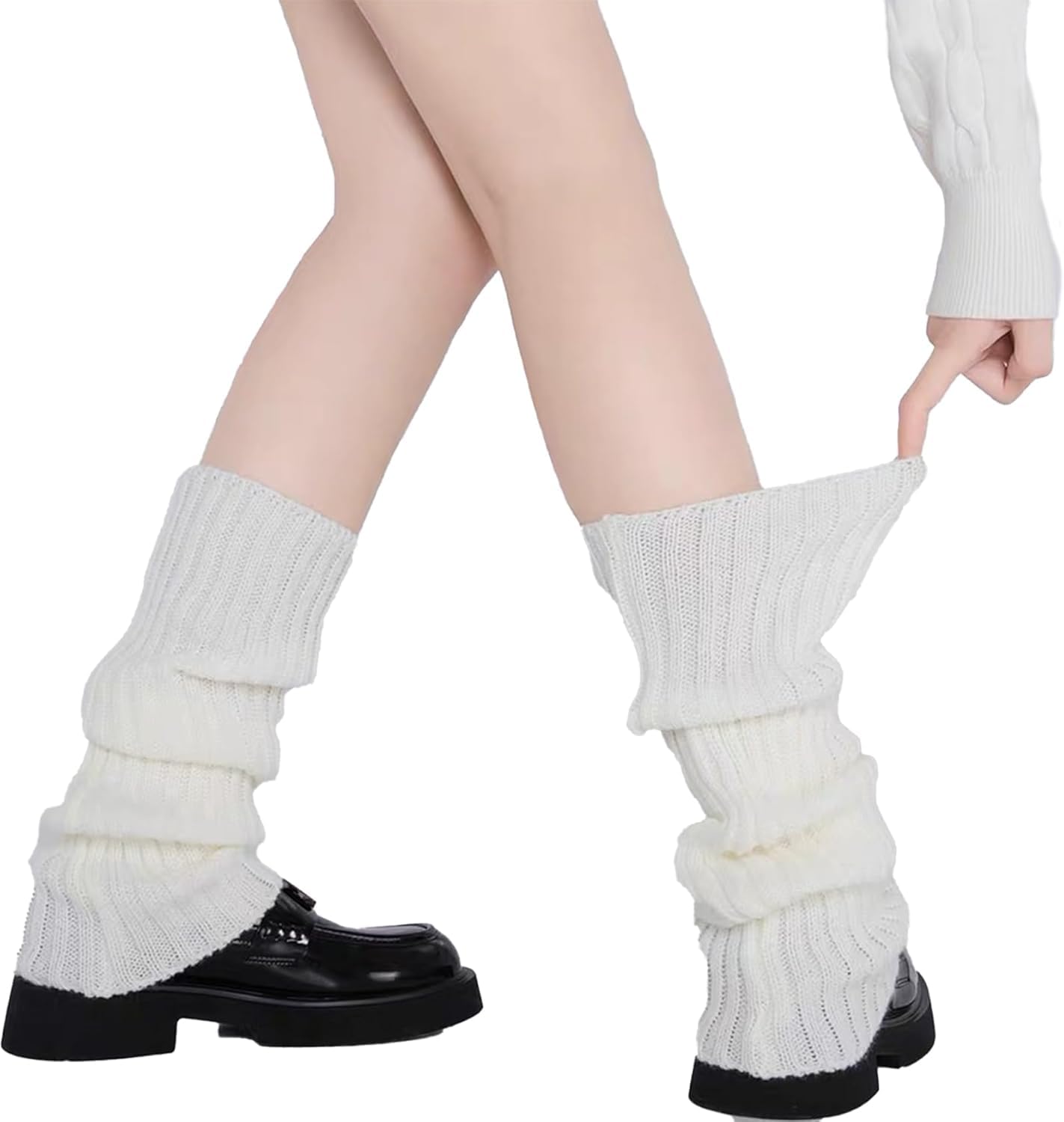 Llecdaseui Girls 1Pair White Kawaii Leg Warmers Knitted Flared Leg Sleeves Goth Crochet Baggy Cuff Ankle Heap Socks (1Pair White)