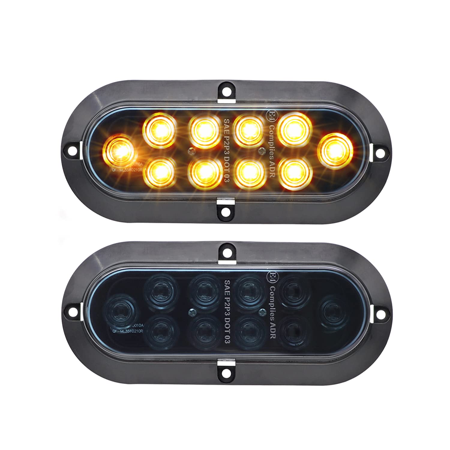 MADCATZ Meerkatt (Pack of 2 6 Inch 12V DC Oval Smoked Lens Amber Surface Mount Sealed LED Waterproof Turn Signal Lights Side Marker Cabin Trailer Truck Pickup DA12