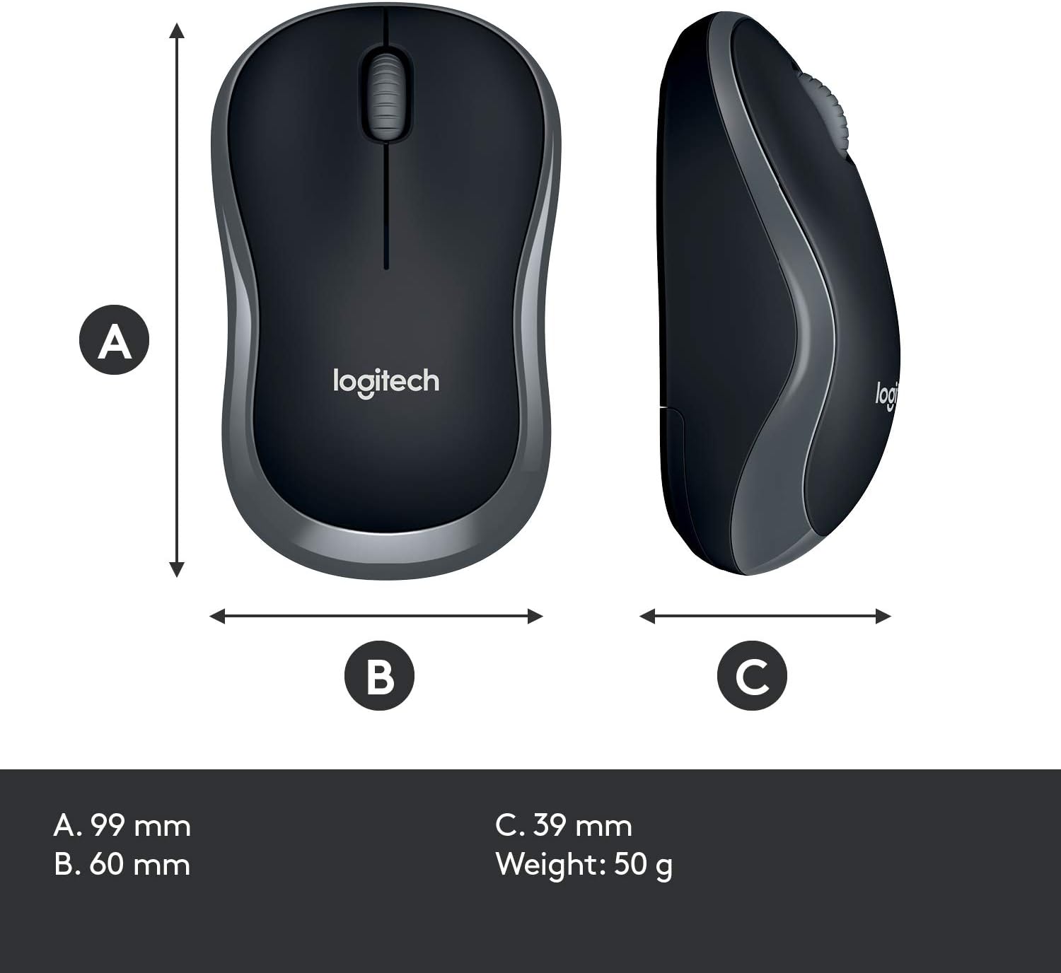 Diagram showing the dimensions of the Logitech MK270 keyboard: 149mm height, 441mm width, 18mm thickness, and 481g weight.