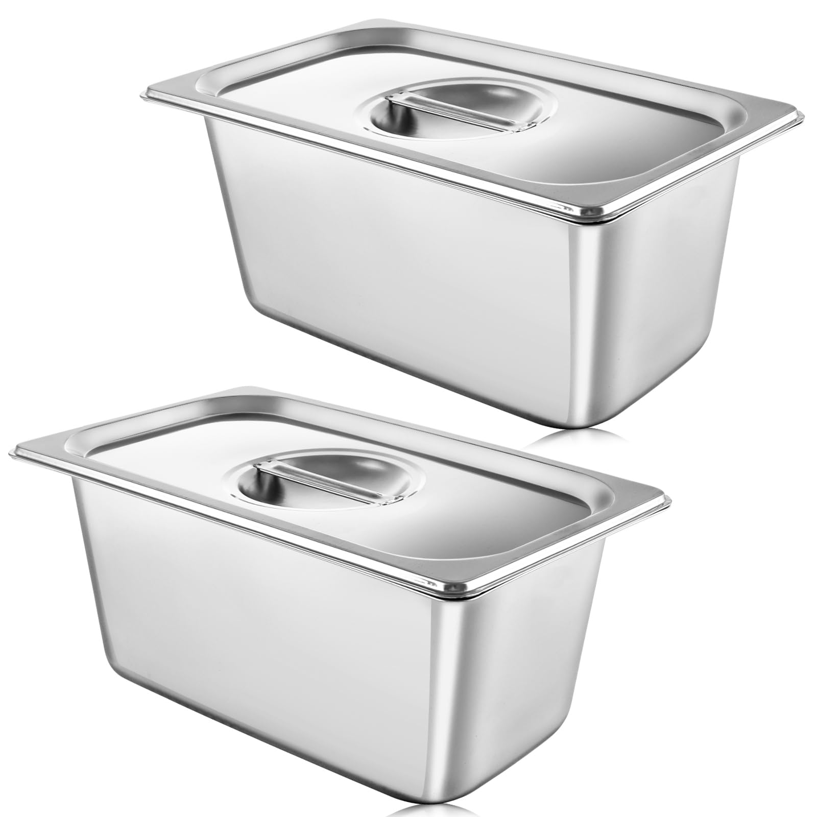 YAYODS Gastronorm - 2 recipientes de acero inoxidable con tapas, recipientes profundos para alimentos, color plateado, 325 x 175 x 150 mm, 2 unidades