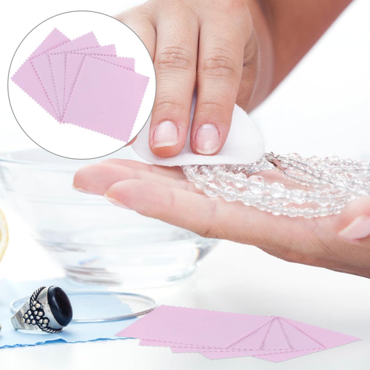 Veemoon Mikrofasertücher zum Glanz Wiederherstellen zur Schmuckreinigung 100 Stück aus Superfiner Faser in Rosa Silberputztücher für Silberbesteck und Silberschmuck