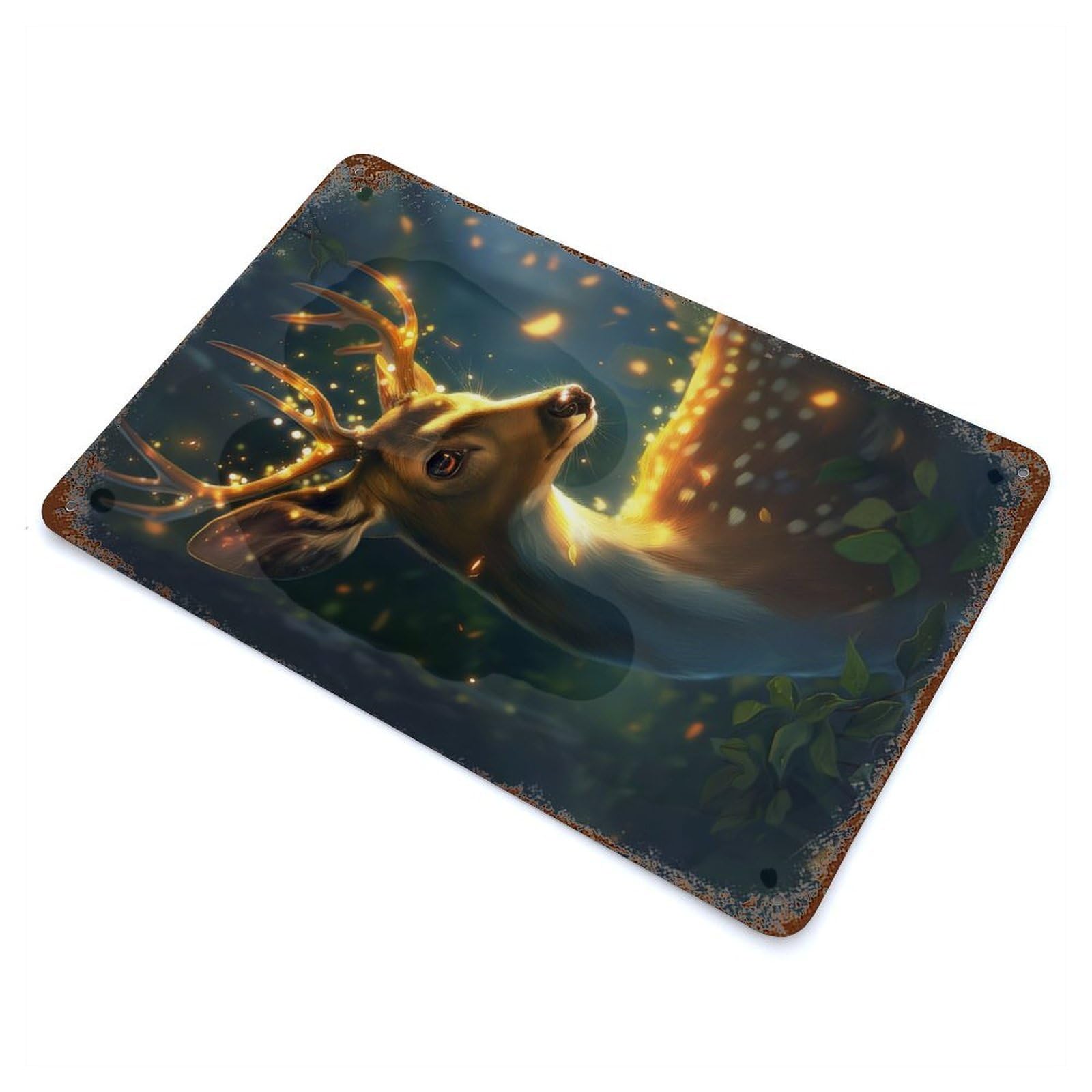 Magical Glowing Deer Rust Effect Tin Sign 11.8"x7.9", Ideal for Cafe, Home Bar And Lounge Decor