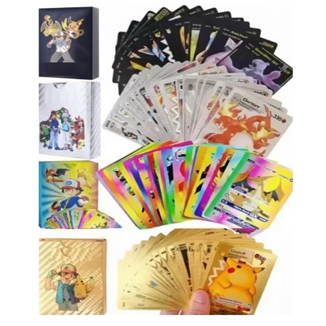 Pokemonn Cards Pack 40 Pcs Trading Card Game for Fans | V Max GX High HP Rare Style Collection | 10 Gold 10 Silver 10 Black 10 Rainbow Foil Cards | Special Battle Edition Set for 14+-picture-11