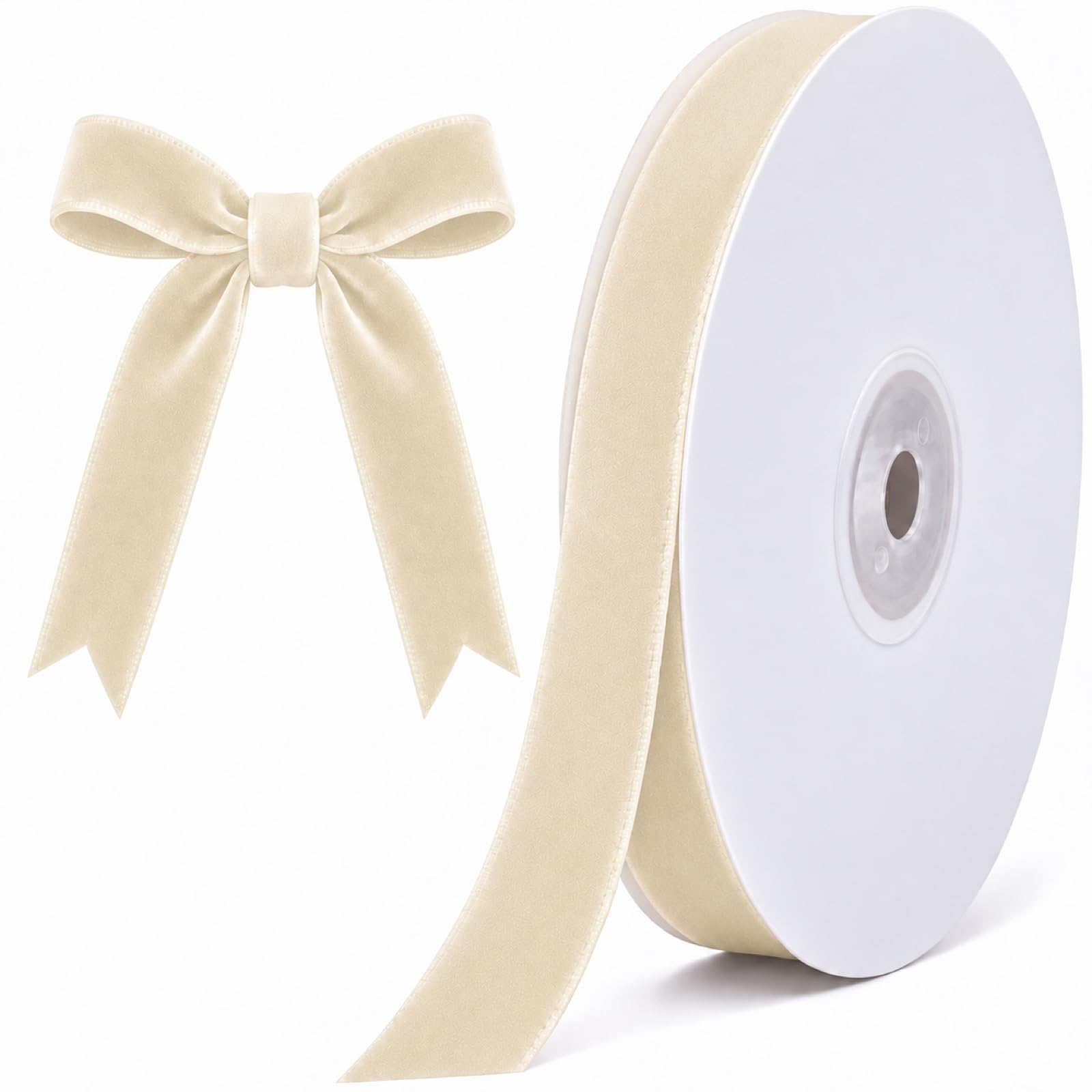 Tsorode 10 Yards Cream Velvet Ribbon for Christmas Tree, 5/8 Inch