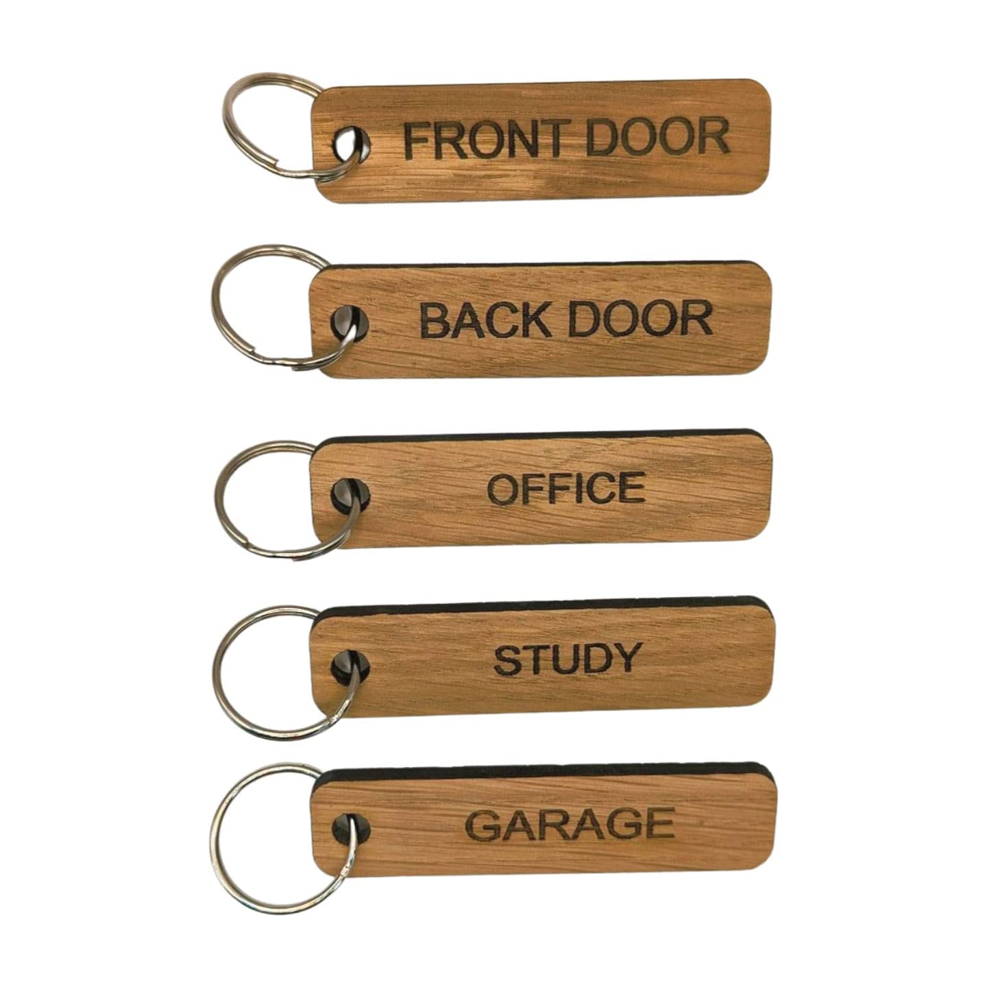House Key Tags, Handcrafted Eco-Friendly Wooden House Key Tags, House Keyrings, Homewarming Gift, House Keys Labelled (Type of Finish: Untreated Oak, Key Tag Name: OFFICE)