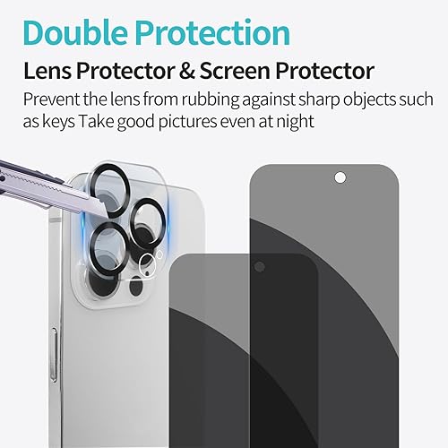 Miniatura 6 de Pehael Paquete de 2+2 Protector de pantalla de privacidad para iPhone 15 Pro Max con protector de lente de cámara, cobertura completa, película de