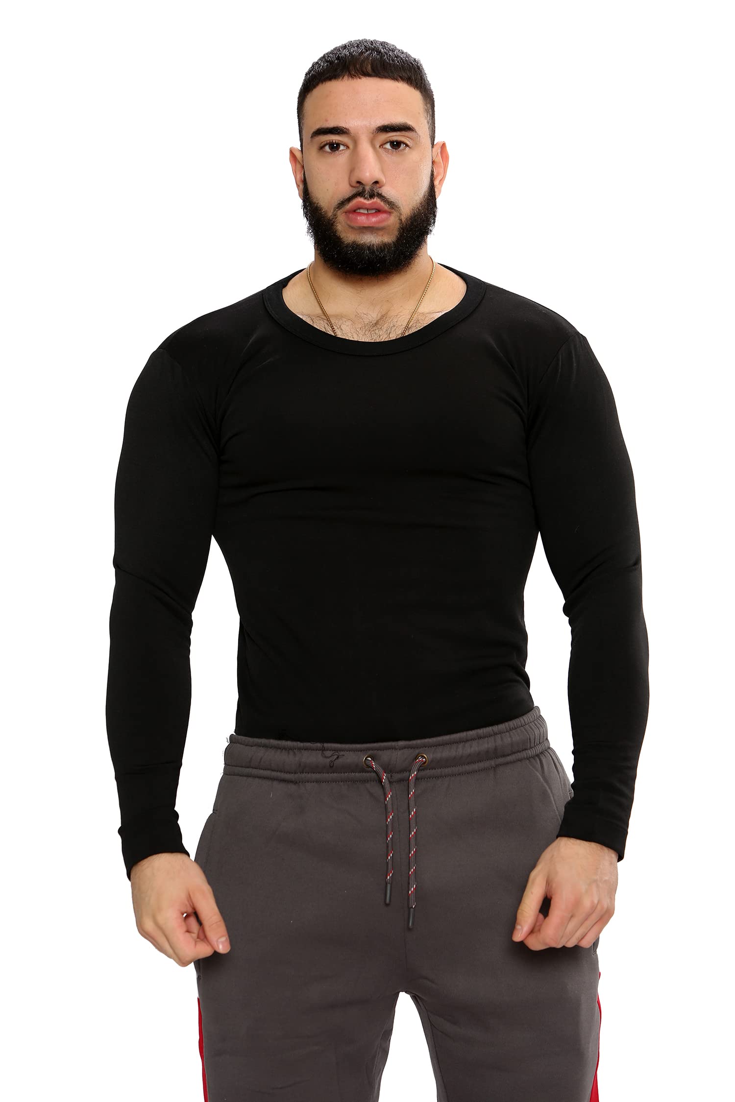 MAX CARTER LONDONMen's Thermal Long Sleeves Top Underwear, Warm Fleece Lined Baselayer Top Light Weight - Black - One Size