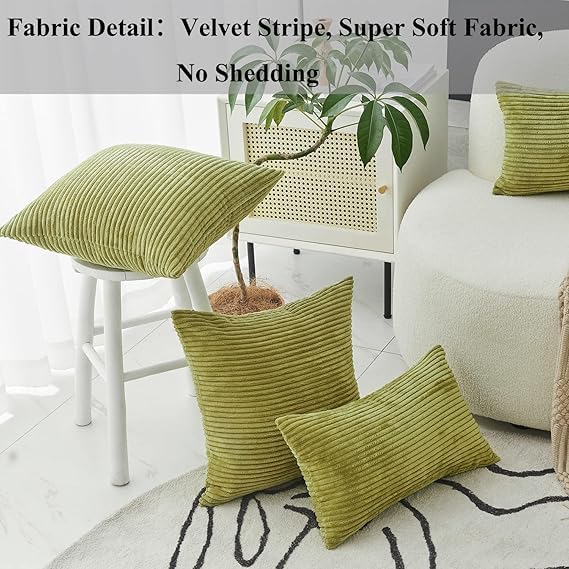Image of Guffaw Corduroy Rectangular Cushion Covers, Size 12x18, Pack of 1,Multiple Colors (1, Mehndi)