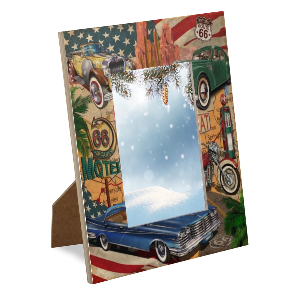 Retro Car Picture Frames Rustic Wooden 4x6 Inch Photo Frame Tabletop or Wall Mounting Display 4 by 6 Pictures for Paintings, Landscapes, Posters, Kids Artwork