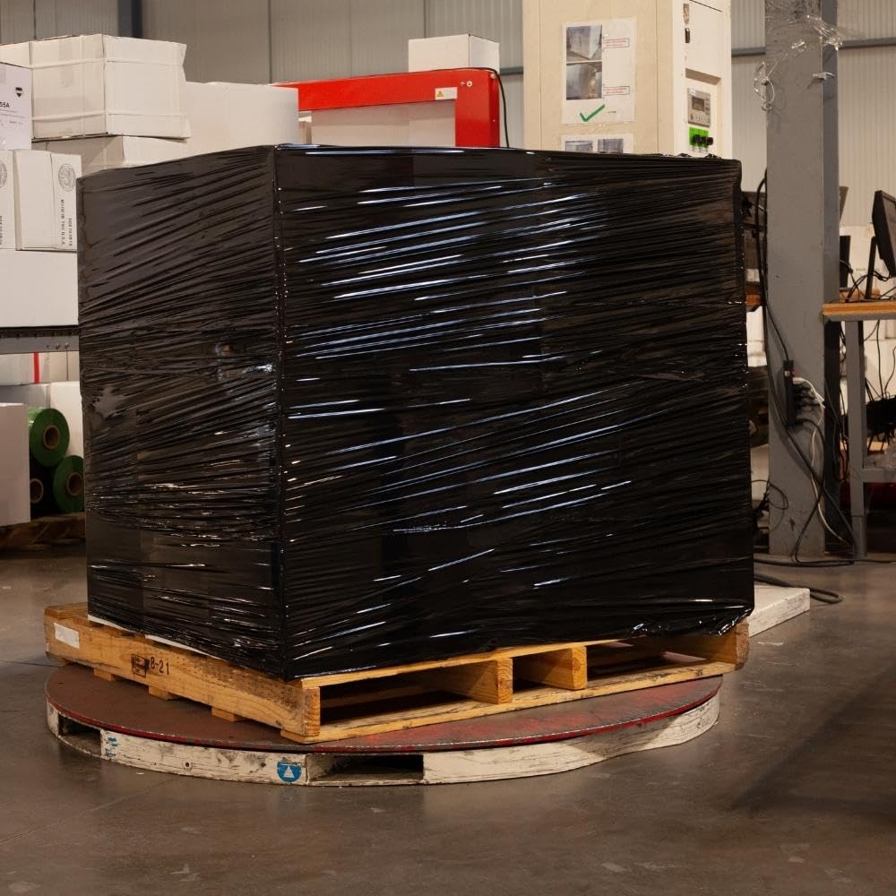 PSBM Stretchfolie für Maschinen, strapazierfähig, industrielle Stärke, Schrumpffolie für Umzug, Verpackung, Versand, Palettenverpackung und Lagerung, Dunkelschwarz, 50,8 cm x 1500 m, 90 Gauge
