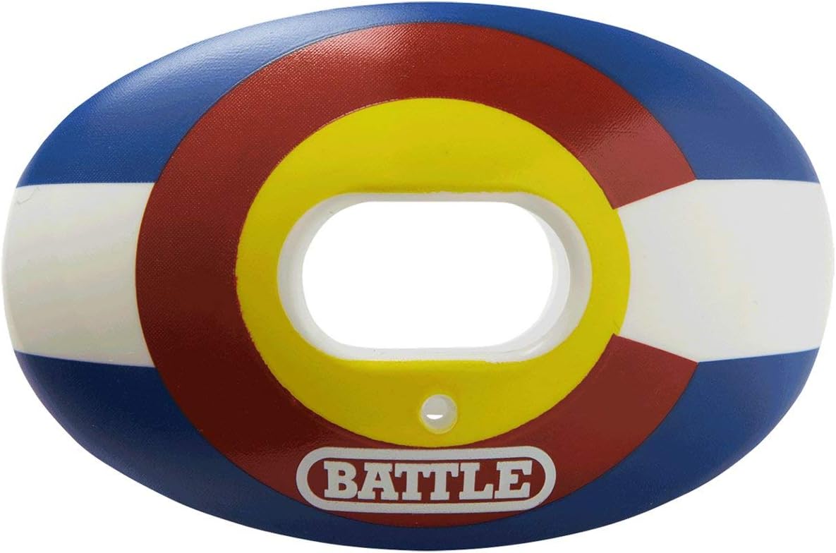 Battle Sports Oxygen Football Mouthguard - Football Mouth Guard with Strap, Superior Airflow & Better Performance, Maximum Breathability, Works with Braces - Colorado Flag