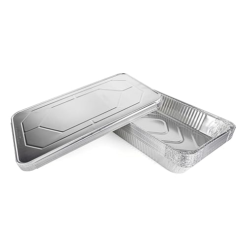 IDL Packaging Sartenes de aluminio para mesa de vapor de tamaño completo con tapas, profundas, 21 x 13 x 3 pulgadas (paquete de 10) Sartén