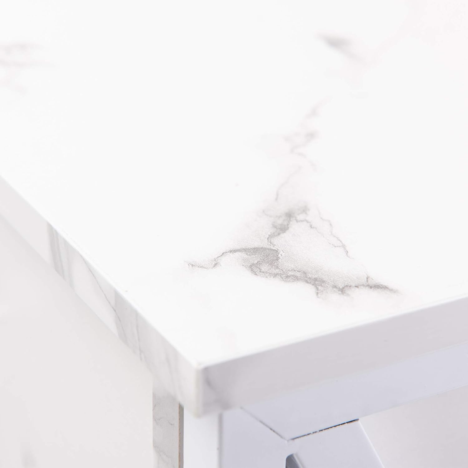 GOOD & GRACIOUS Multi-Function Nightstands, Small Narrow End Table with Drawer, X-Shape Frame Side Table with Shelf for Living Room, Bedroom, Bed Side, Marble White