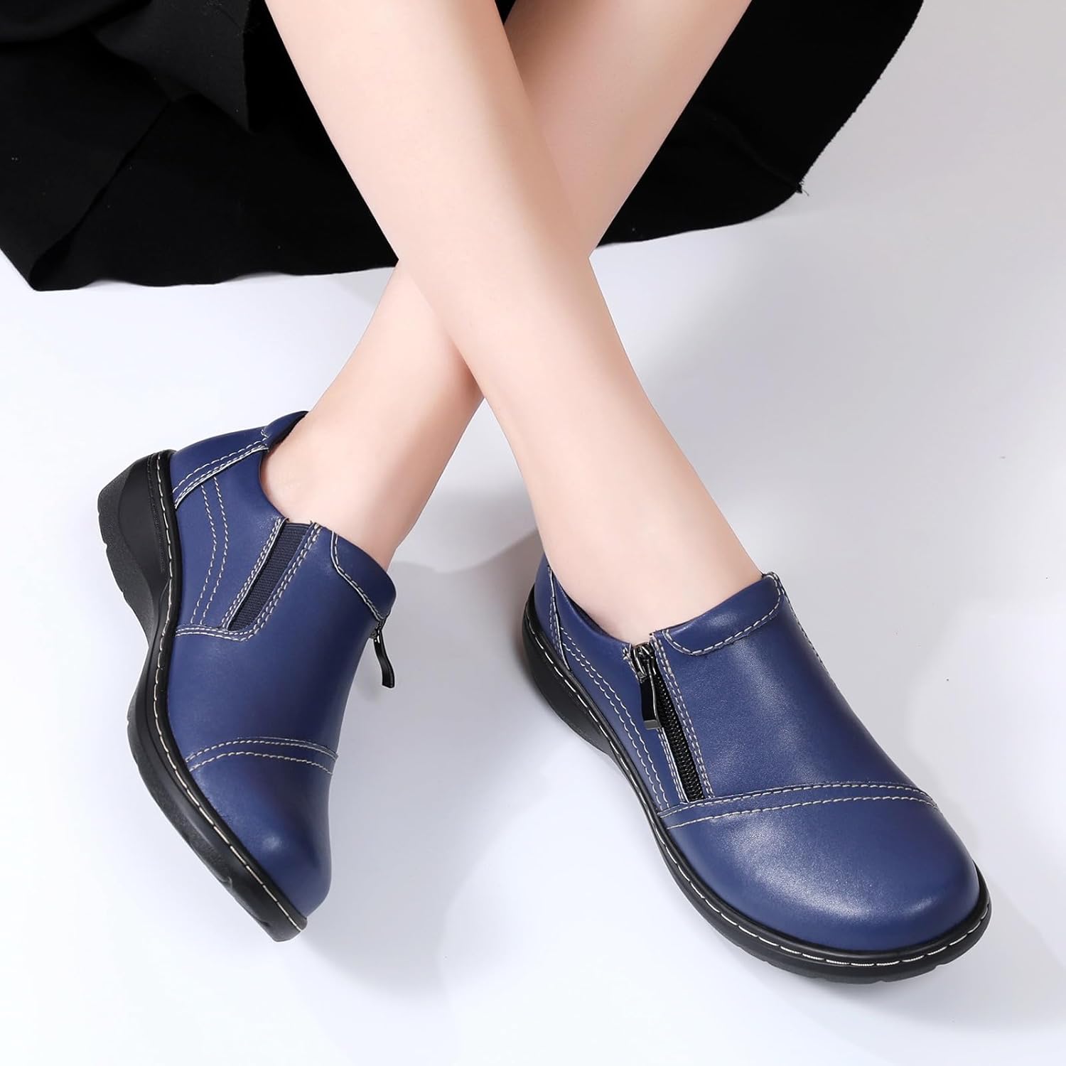 QAE Loafers for Women Comfort Women's Penny Loafers with Zipper Orthopedic Lightweight Slip-On Flats Casual Work Dressy Walking Business Shoes - Image 5
