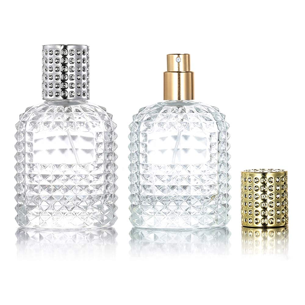 Hunky Dory 50ml Gold & Silver Empty Refillable Glass Bottle with Spray Pump and Cap for For DIY Perfume, Essential Oils, Blends, Rose Water(Pack of 2)