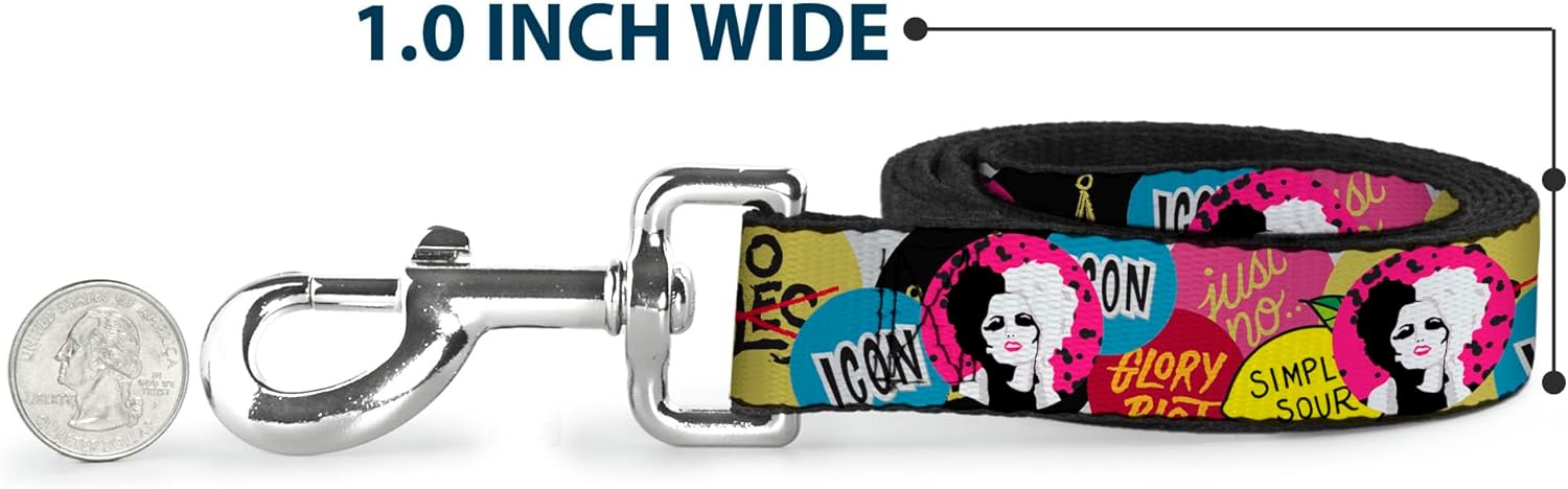 Disney Pet Leash, Dog Leash, Cruella de Vil Cruell World and Round Badge Icons Collage, 6 Feet Long 1.0 Inch Wide