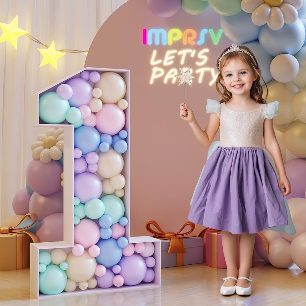 imprsv 3FT Mosaic Numbers for Balloons, Balloon Mosaic Number Frame, Marquee Number 1, One Balloon for First Birthday, DIY Assembly Required Large Cardboard Numbers, First Anniversary Decor