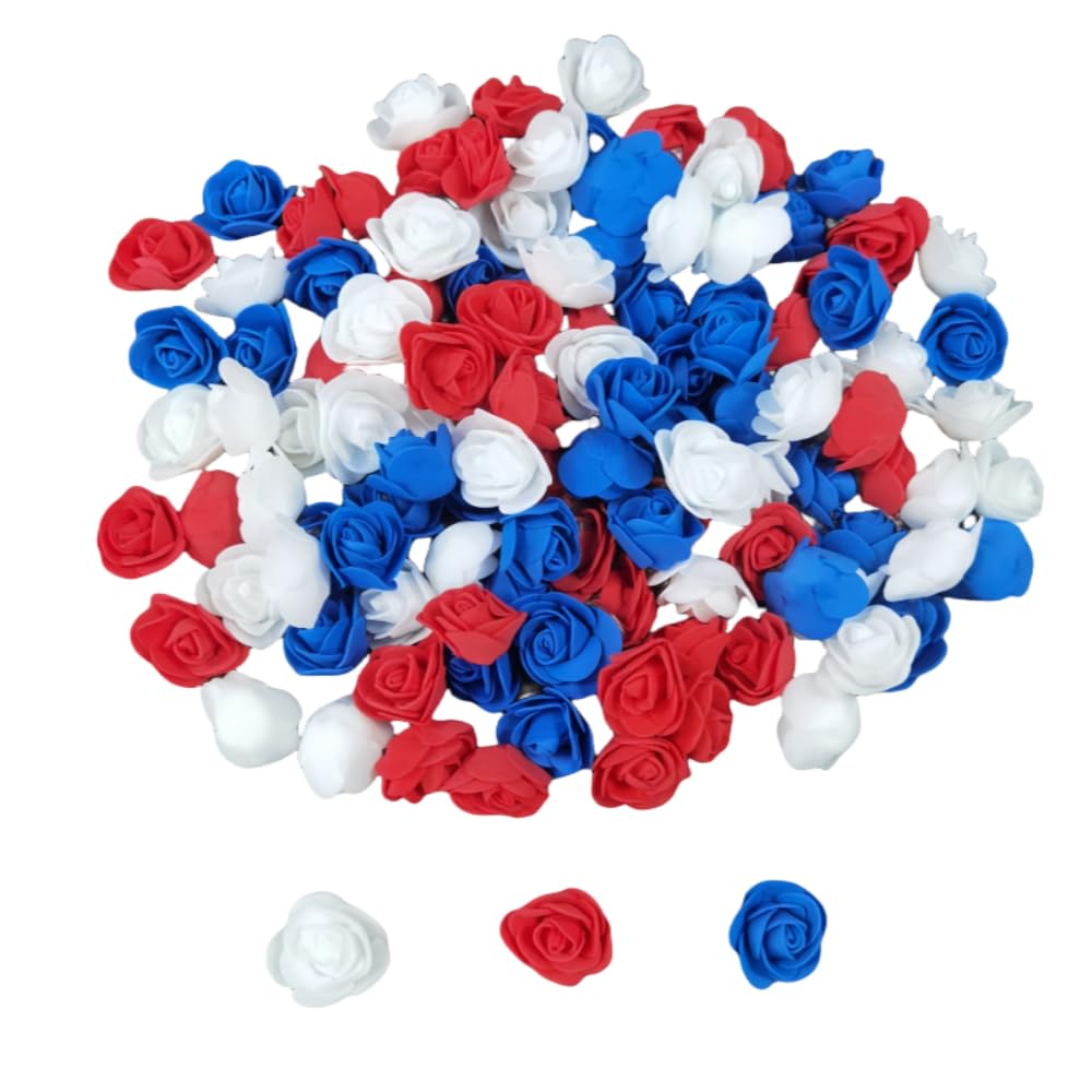 Urier 120 Pcs 1.3 Inch Mini Foam Rose Heads,Small Roses for Crafts,Foam Flowers Bulk,Artificial Flowers for Cake Decoration,Wedding Wreath Scrapbooking Decor (120, Red White Blue)