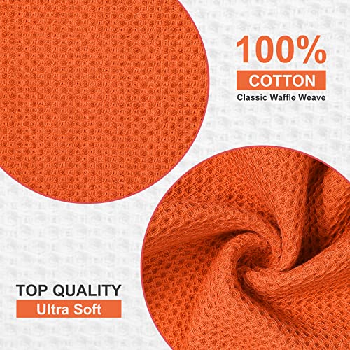 Kitinjoy 100% Cotton Waffle Weave Kitchen Dish Towels, 13 In X 28 In, Super Soft Absorbent Kitchen Towels For Drying Dishes Perfect For Household And Kitchen Decor, 4Pack, Reddish Orange #TOP1