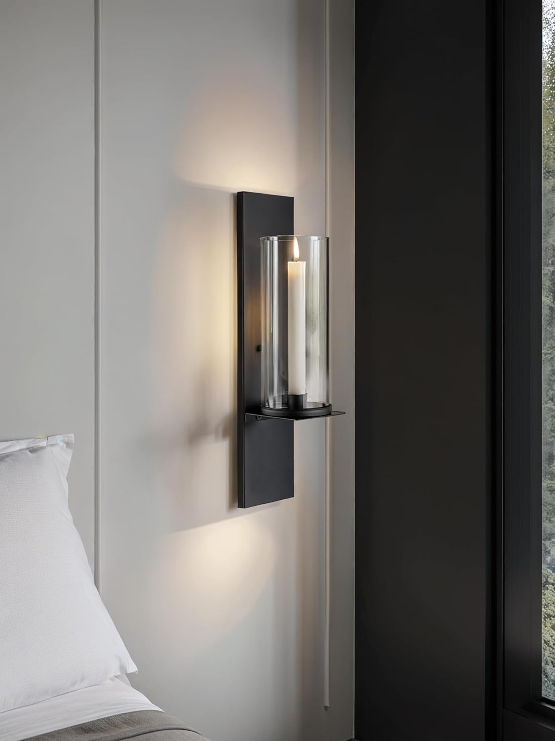 Modern Wall Candle Holder Set of Two Glass Candle Sconces Taper Hurricane Candlestick for Wedding, Living Room, Bedroom Wall Decoration,Black