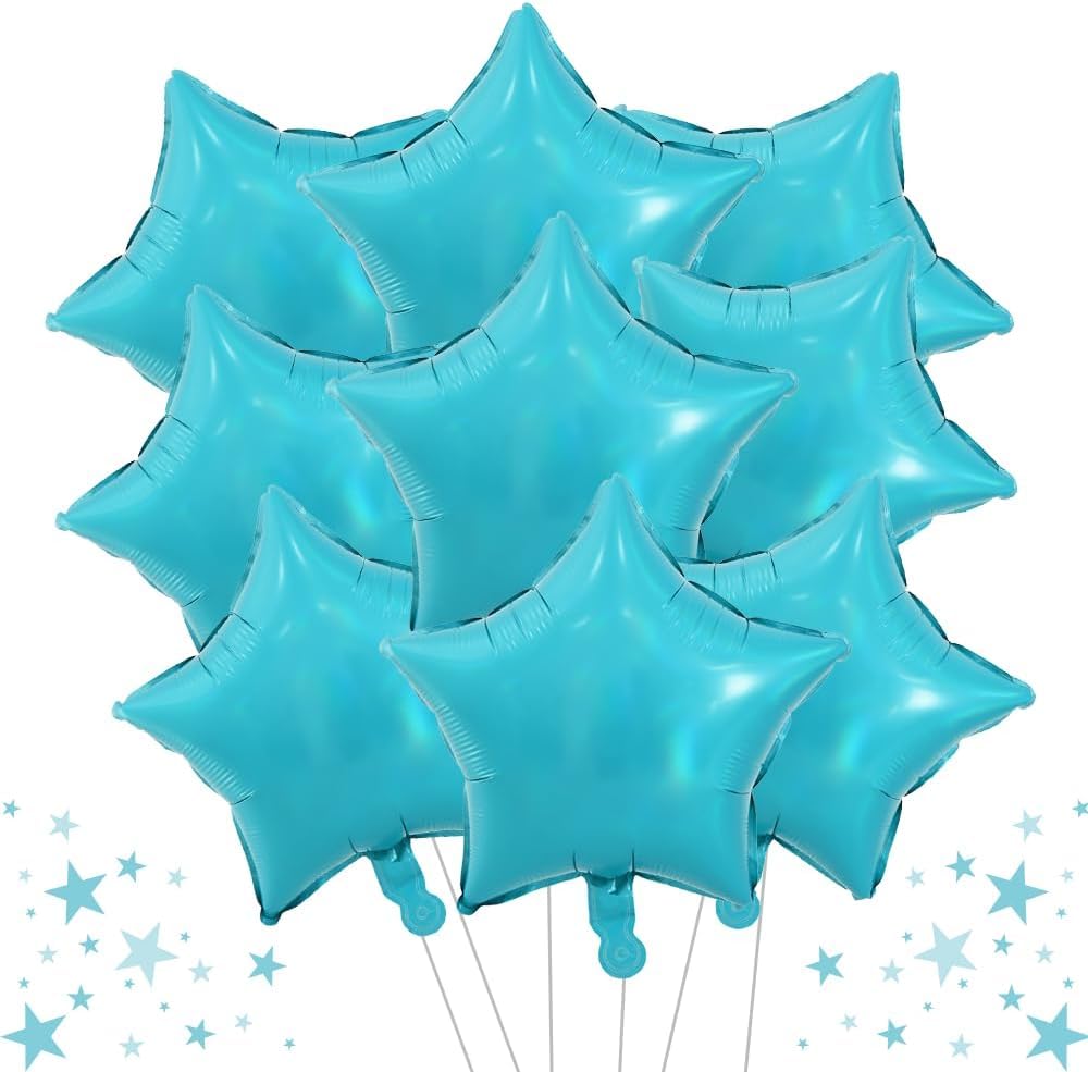 DecoGlee 15Pcs 18 Inch Large Iridescent Teal Blue Star Shape Foil Balloons Big Stars Helium Mylar Ballons for Birthday Wedding Bridal Shower Anniversary Engagement Party Decorations Supplies