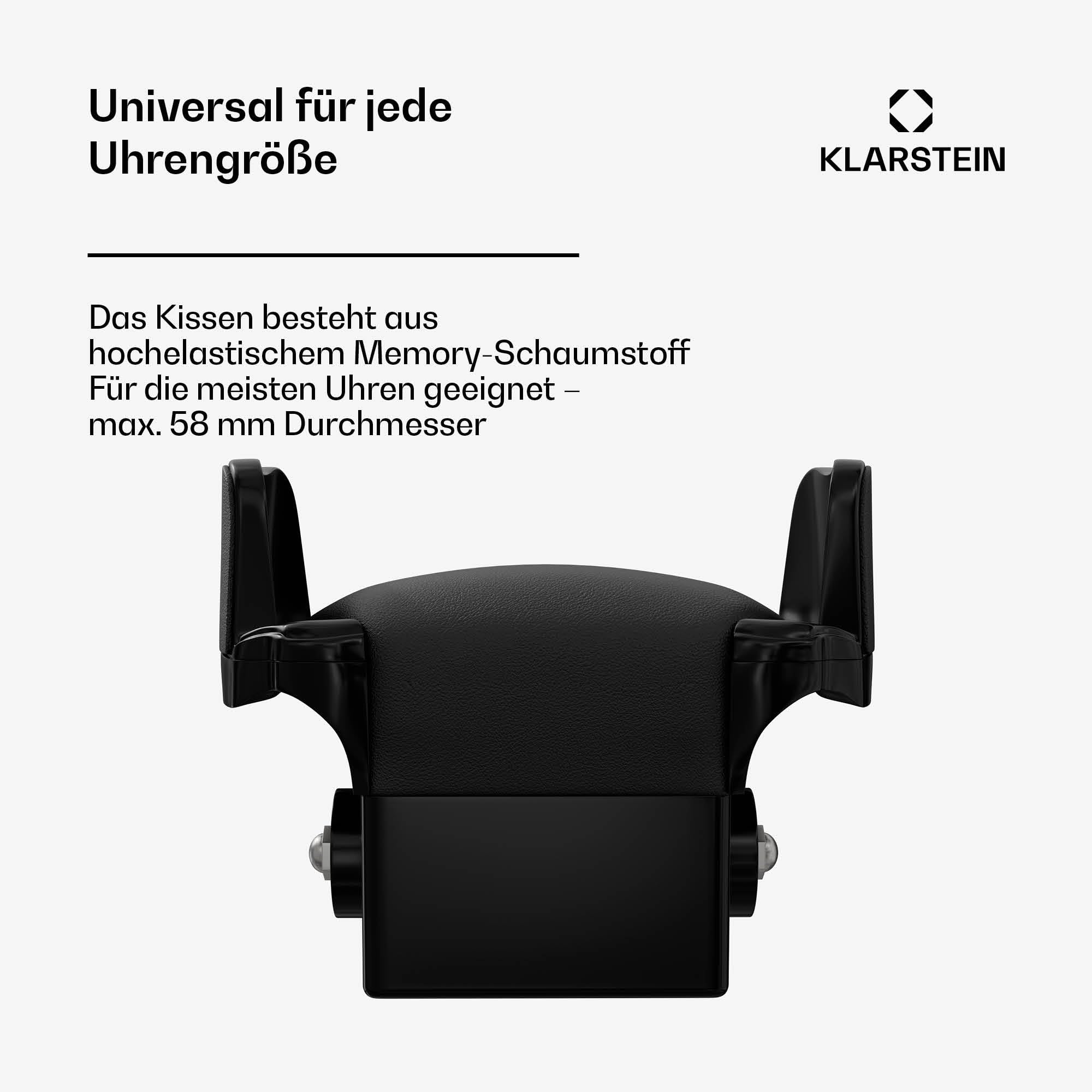 Klarstein TimeSync Uhrenbeweger – Leiser Mabuchi-Motor, veganes Leder, 5 TPD, Batteriebetrieb und Netzstrom, für 1 Automatikuhr, Schwarz – Uhrenbeweger für Automatikuhren