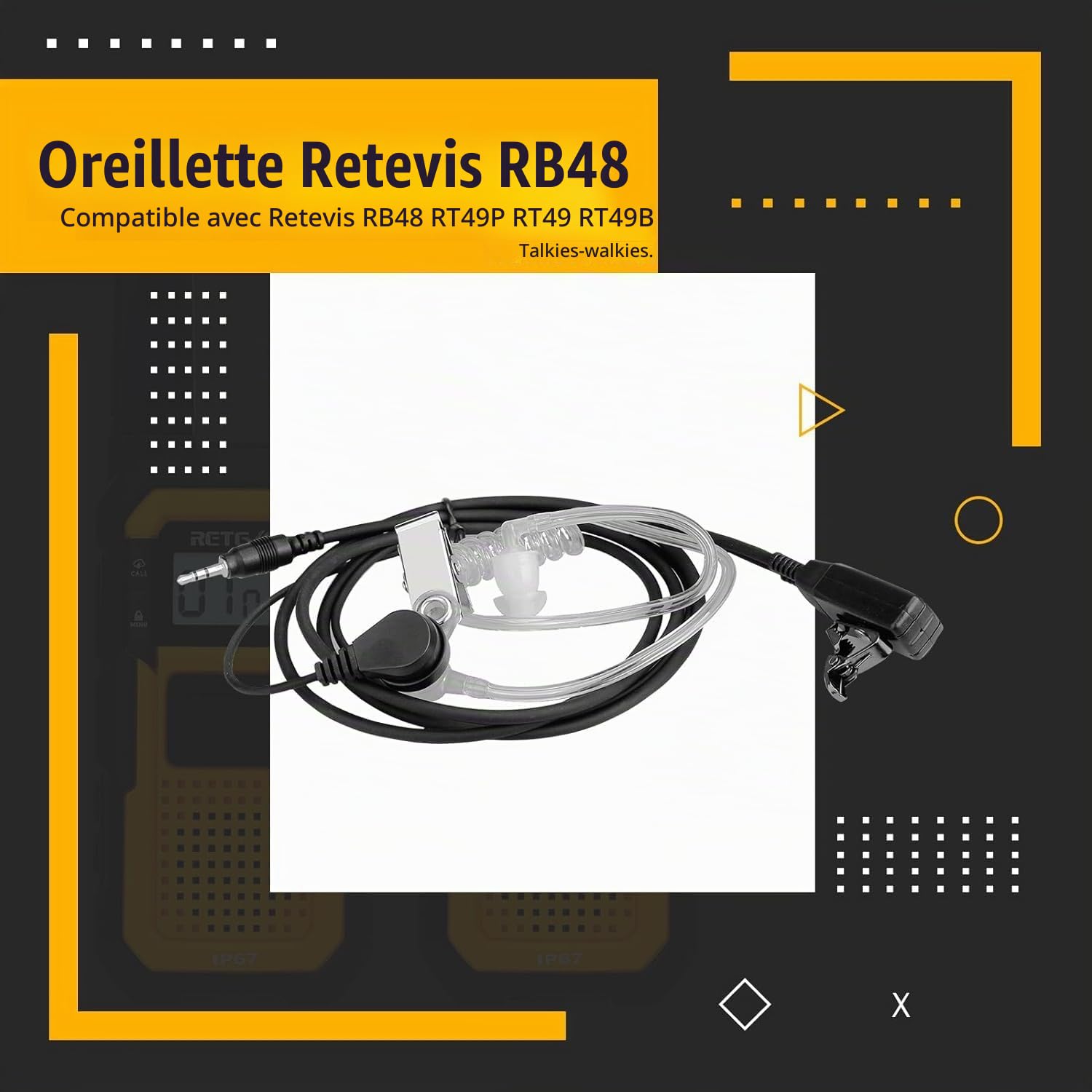 Retevis Oreillette pour Talkie-Walkie 1 Broche 2,5 mm, Casque de Sécurité, Air Tube Oreillett avec PTT, Ecouteur Talkie Walkie Compatible RB648 RT649 RT649B RT649P (2 pièce)