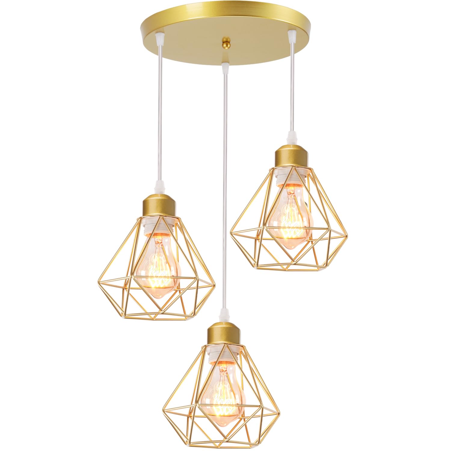 TOKIUS Lámpara de Techo Retro, 16CM Lámpara Colgante Techo Vintage Jaula Dorado Luz Colgante Interior Iluminación de Techo para Cocina Comedor Dormitorio Pasillo (Colgante 3 Luces A)