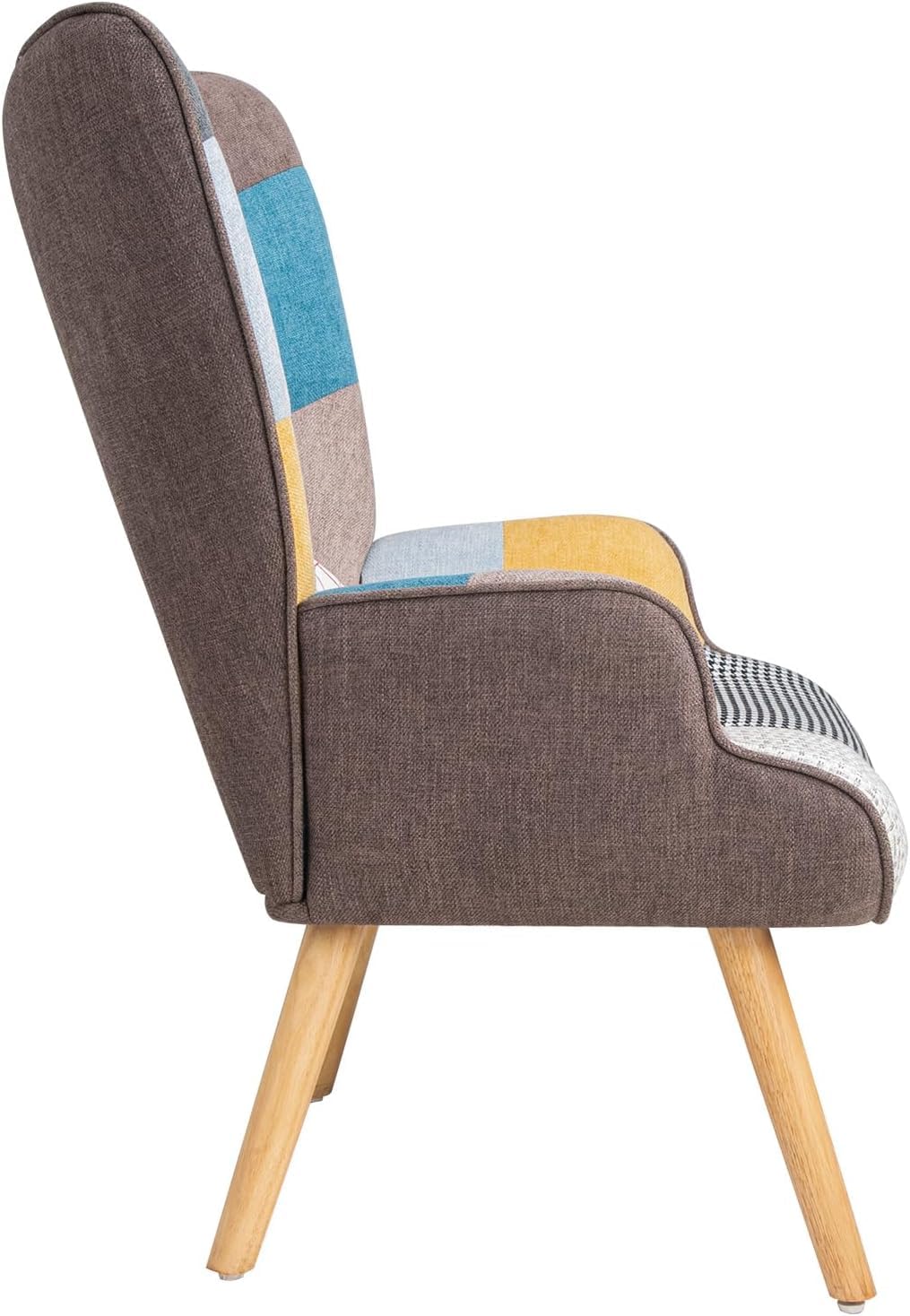 Poltroncina Relax Patchwork Quebec - Poltrona Imbottita con Schienale Alto, Gambe in Legno di Faggio, Design Moderno per Soggiorno, Camera, Ufficio - 69x75x95 cm