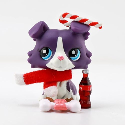 Miniatura 3 de CIEVOO LPS Collie 1676 - Perro morado blanco ojos azules LPS raros con accesorios LPS bufanda y hueso raros y antiguos LPS coleccionables mascotas