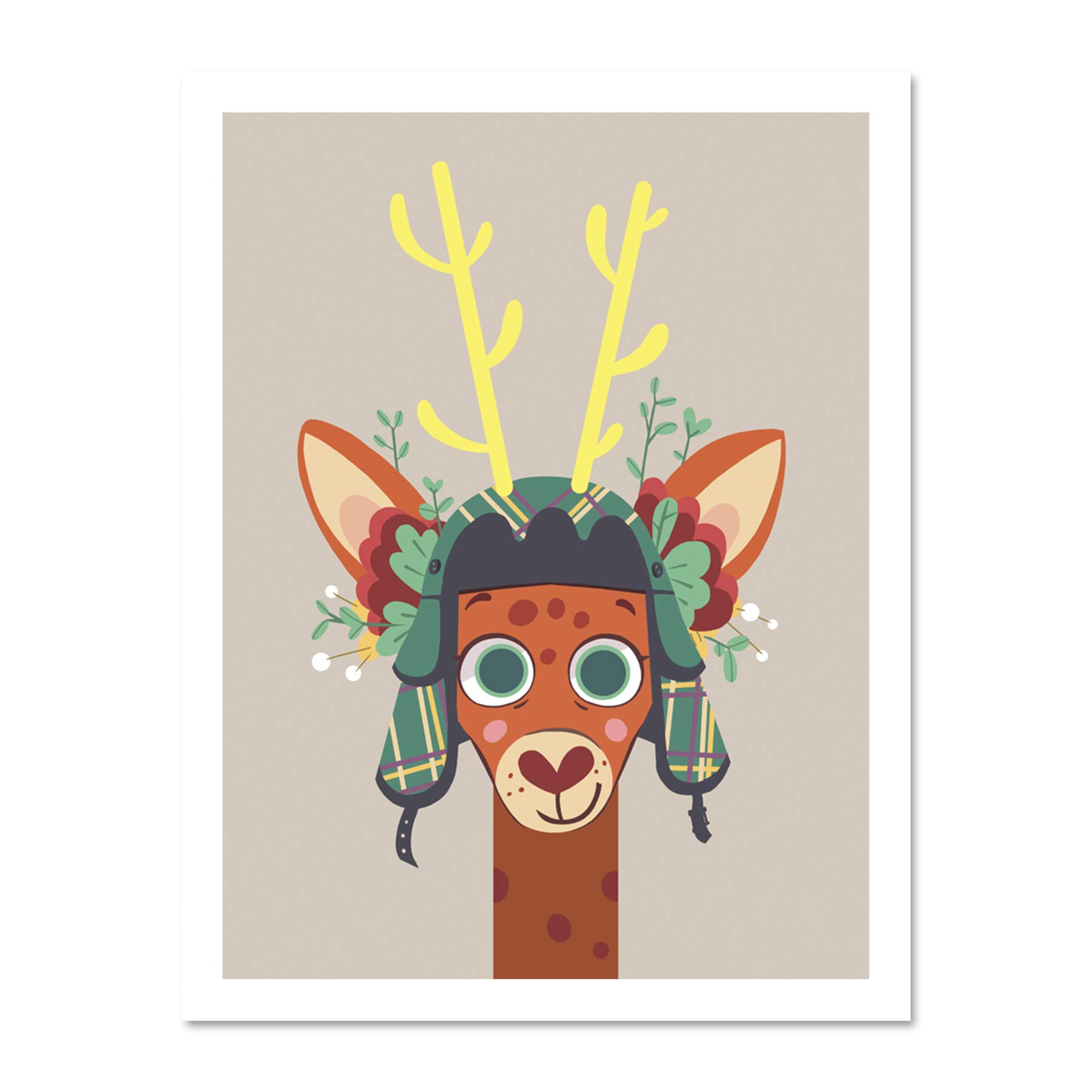 Wee Blue Coo Stag with Tartan Hat Large Framed Art Print Wall Poster 18x24 inch
