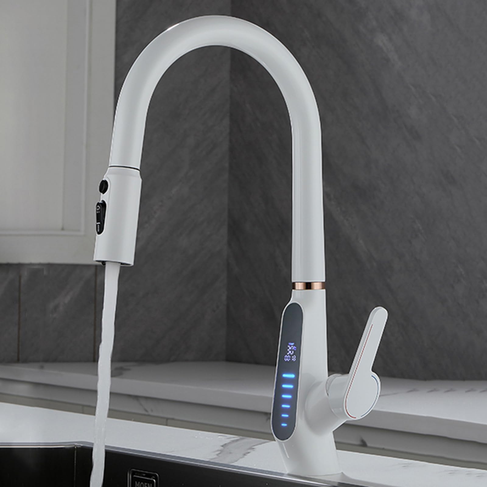Rubinetto da cucina estraibile a 3 vie con collo di cigno, controllo touch, filtro rimovibile, rubinetto miscelatore moderno, elegante finitura bianca per uso domestico e cucina