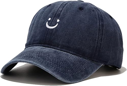 Umeepar Gorra de béisbol de algodón con cara sonriente, ajustable, de perfil bajo, sin estructura, para hombres y mujeres