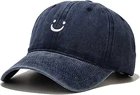 Boné de beisebol com rosto sorridente vintage, envelhecido, discreto, não estruturado, de algodão, ajustável, para mulheres e homens, Azul escuro, tamanho �nico