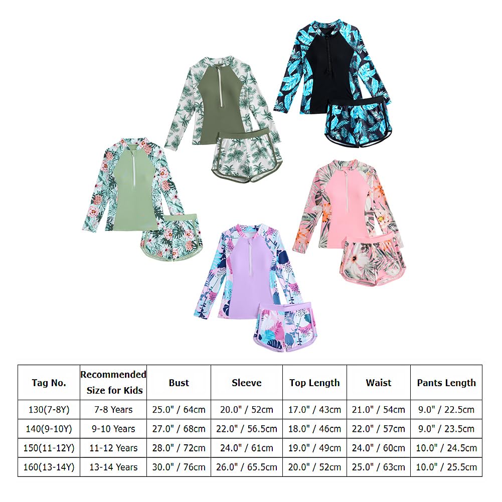 Conjunto de camiseta de manga larga UPF 50+ y pantalones cortos para niñas, traje de baño de 2 piezas para adolescentes y adolescentes, protección UV, secado rápido, traje de playa de verano