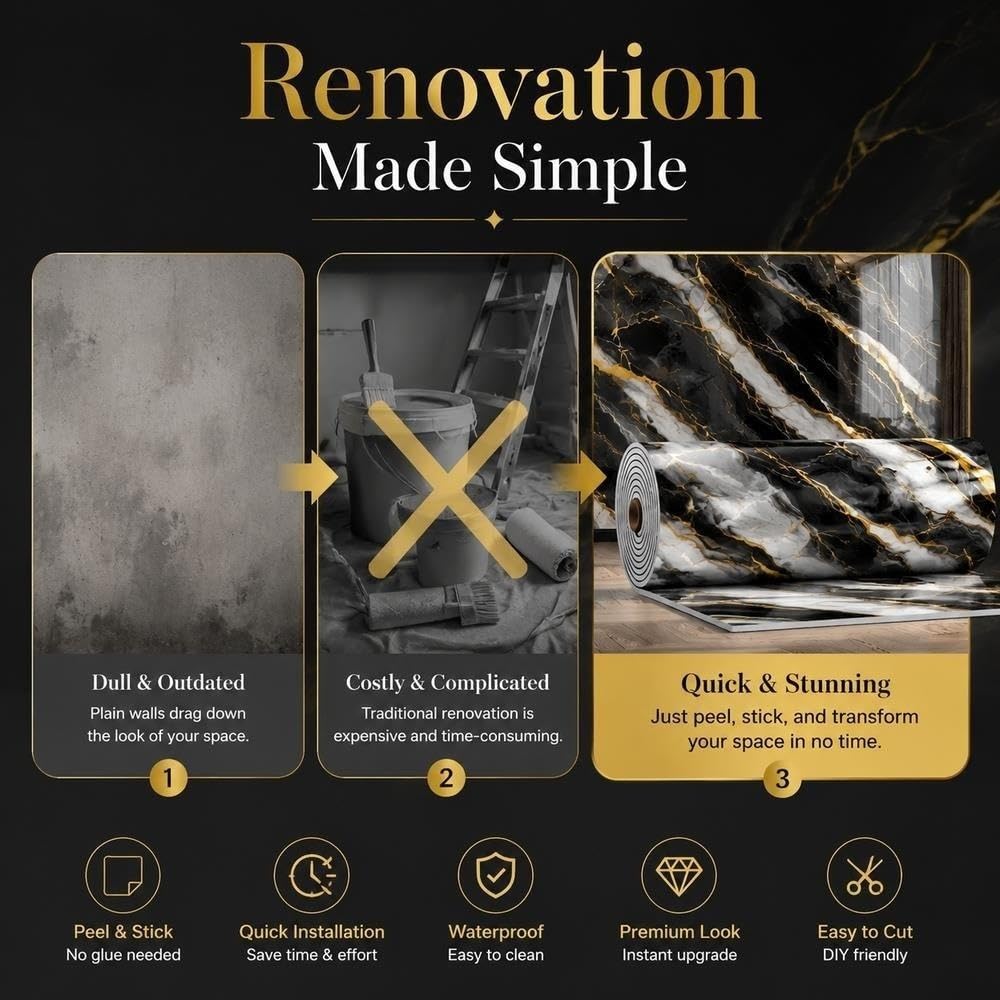 Peel and Stick Marble Line Wall Panels Waterproof Backsplash Tile
