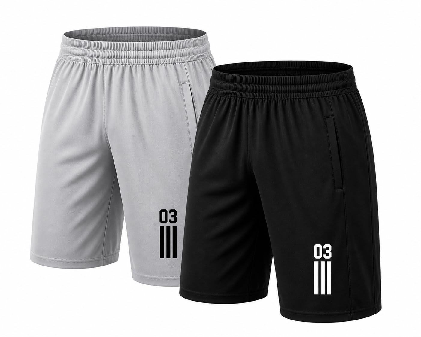 Men’s 03 Printed Shorts Combo Pack of 2 | Grey & Black Polyester Athletic Shorts for Gym, Running, Training, Workout Lightweight Quick Dry Shorts with Elastic Waist & Zipper Pocket-image-4