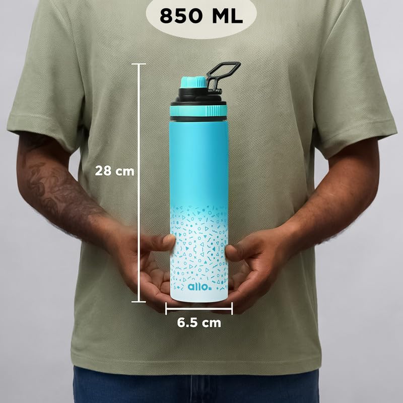 Image of Allo Stainless Steel Water Bottle For Adults, Kids 850ml Water Bottles For School, Office, Sports, Gym 850ml Water Bottle For Men And Women, Pack Of 2| Leak Proof, Bpa Free, Blue White(Turquoise)