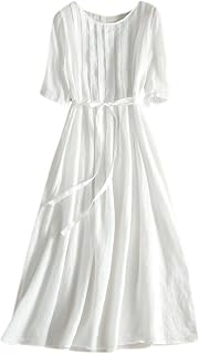 Summer Fashion Cotton Linen Shirt Dresses Women Short Sleeve Button Down High Waist Slim Long Dress Casual Maxi Dress