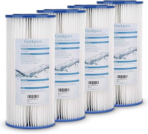 Geekpure Filtro de sedimento PP plisado de 10 pulgadas para toda la casa, 4.5 x 10 pulgadas, 5 micrones
