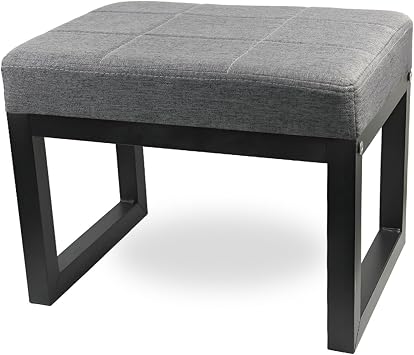 Ottoman Footstool, Rectangular Linen Footstool with high Elasticity Sponge seat and Metal Legs, Small Footstool for Bedroom, Living Room, OfficeDark Grey