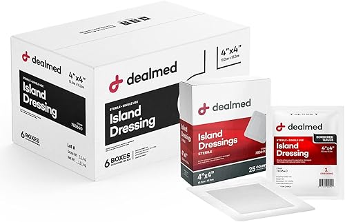 Dealmed Aderezos de gasa con bordes estériles 150 unidades, almohadillas de gasa de 4 x 4 pulgadas, desechables, sin látex, bordes adhesivos con