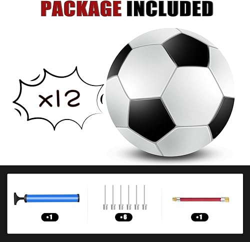 Miniatura 6 de jiaonun 12 Pack Classic Soccer Balls Size 345 Inflatable with Pump for Kids,Youth and Adults, Black and White Soccer Ball Bulk