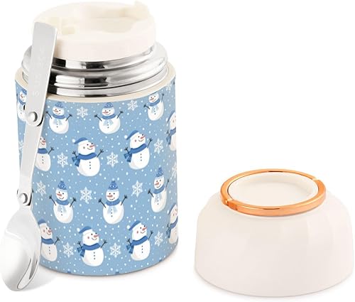 Tarro de comida de muñeco de nieve de Navidad con cuchara de acero inoxidable aislado al vacío, contenedor de alimentos de 17 onzas para sopa termo