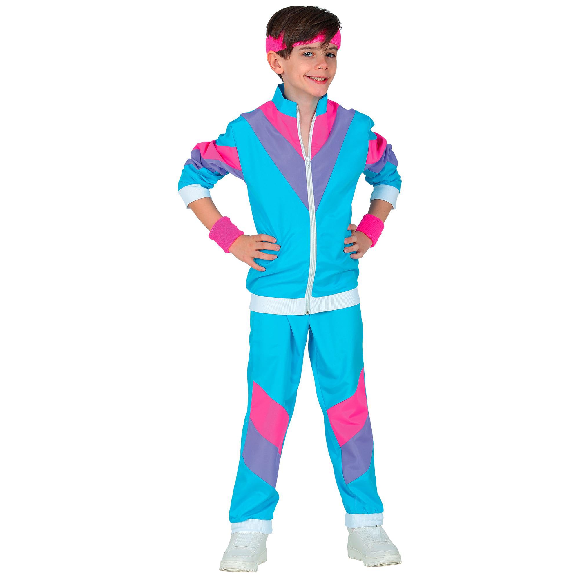 WIDMANN Children's Blue 80s/90s Tracksuit Shell Suit Fancy Dress Costume Boys Girls Kids 1980s/1990s Party Jogging Suit Retro Style Bad Taste Party Carnival Age 5-7